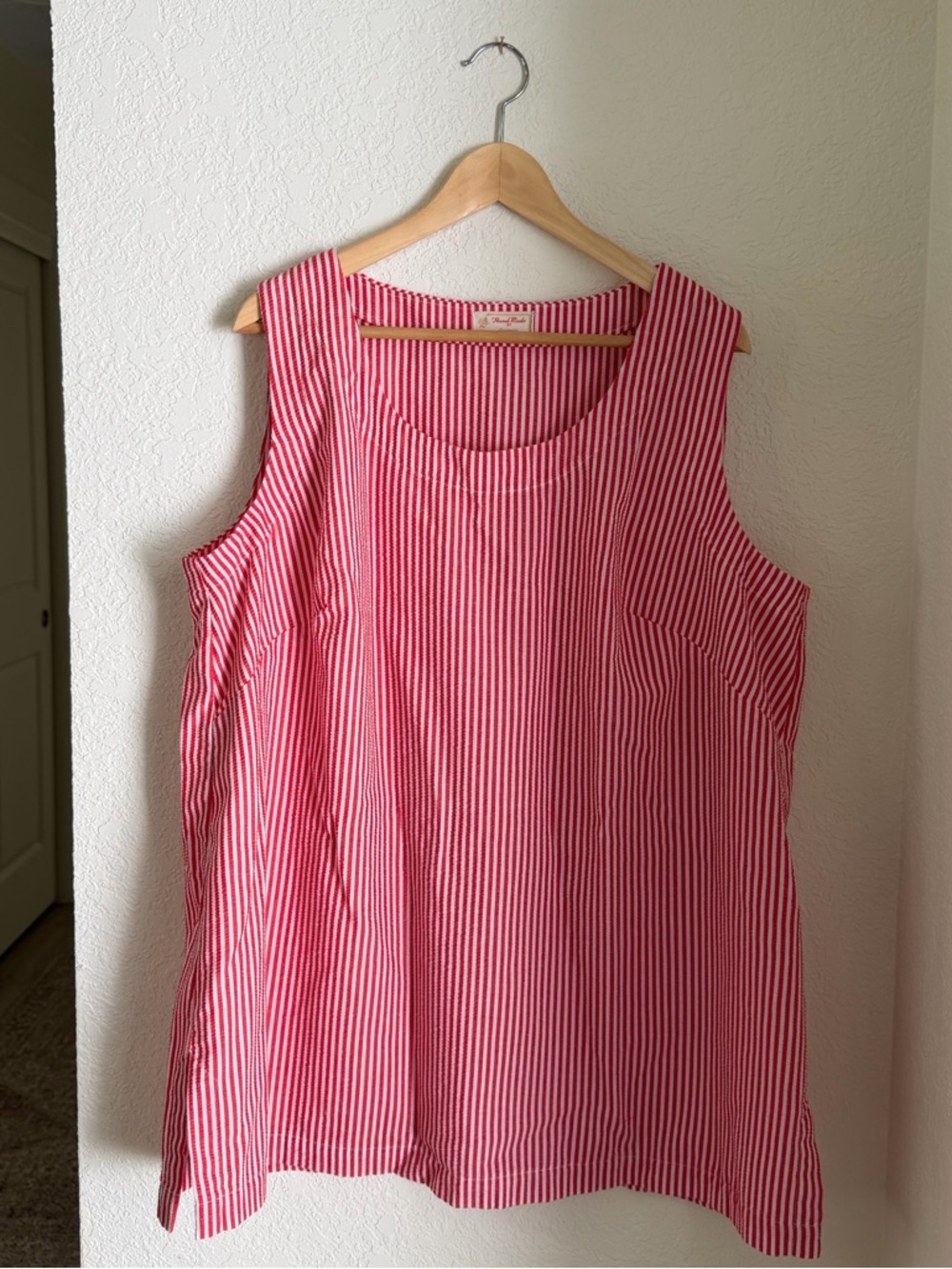 Vintage Handmade Red White Striped Sleeveless Women's Top - Size XXL